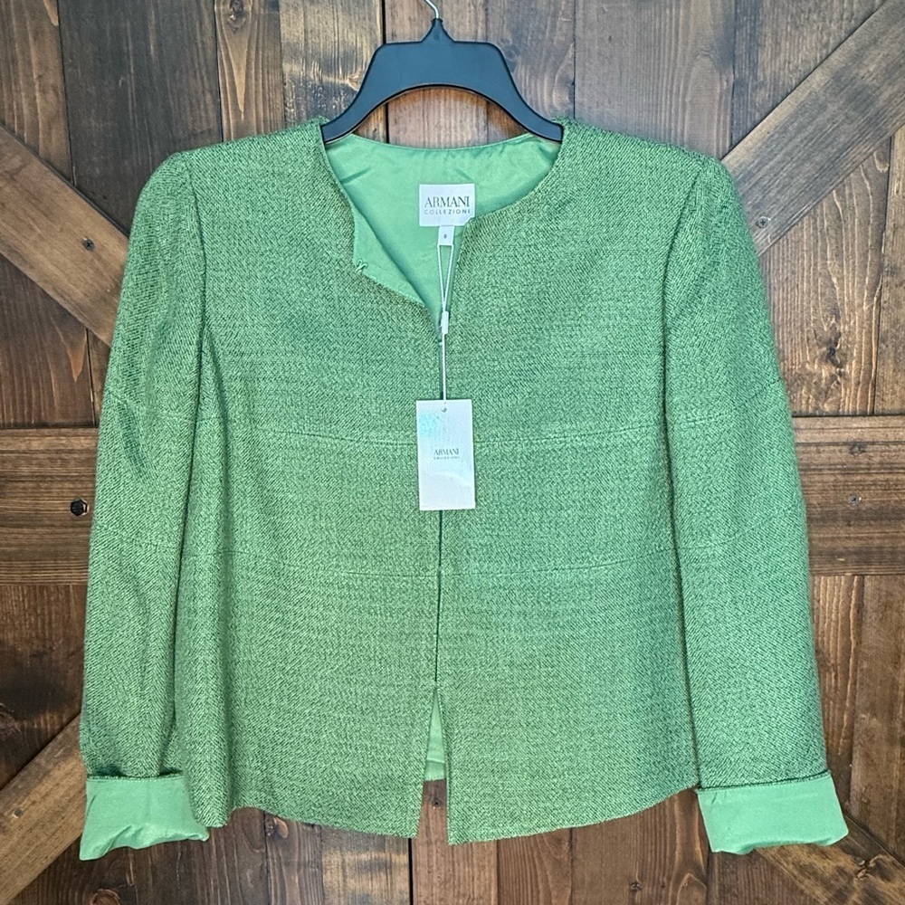 NWT ARMANI COLLEZIONI Green Cropped Blazer Jacket US 8 - Picture 1 of 11